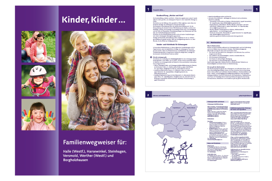 BROSCHÜRE: KINDER, KINDER, FAMILIENWEGWEISER (Ansichten_Titelseite, Innenseiten): Gestaltung / Umsetzung.